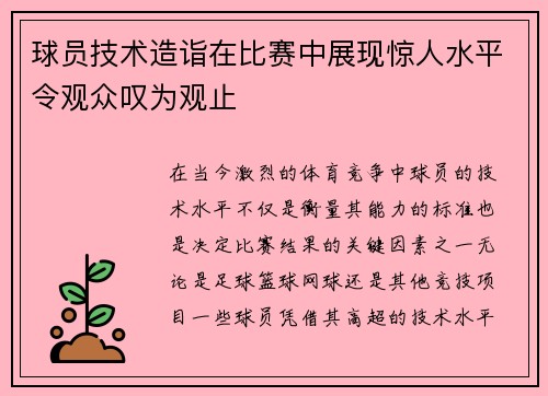 球员技术造诣在比赛中展现惊人水平令观众叹为观止